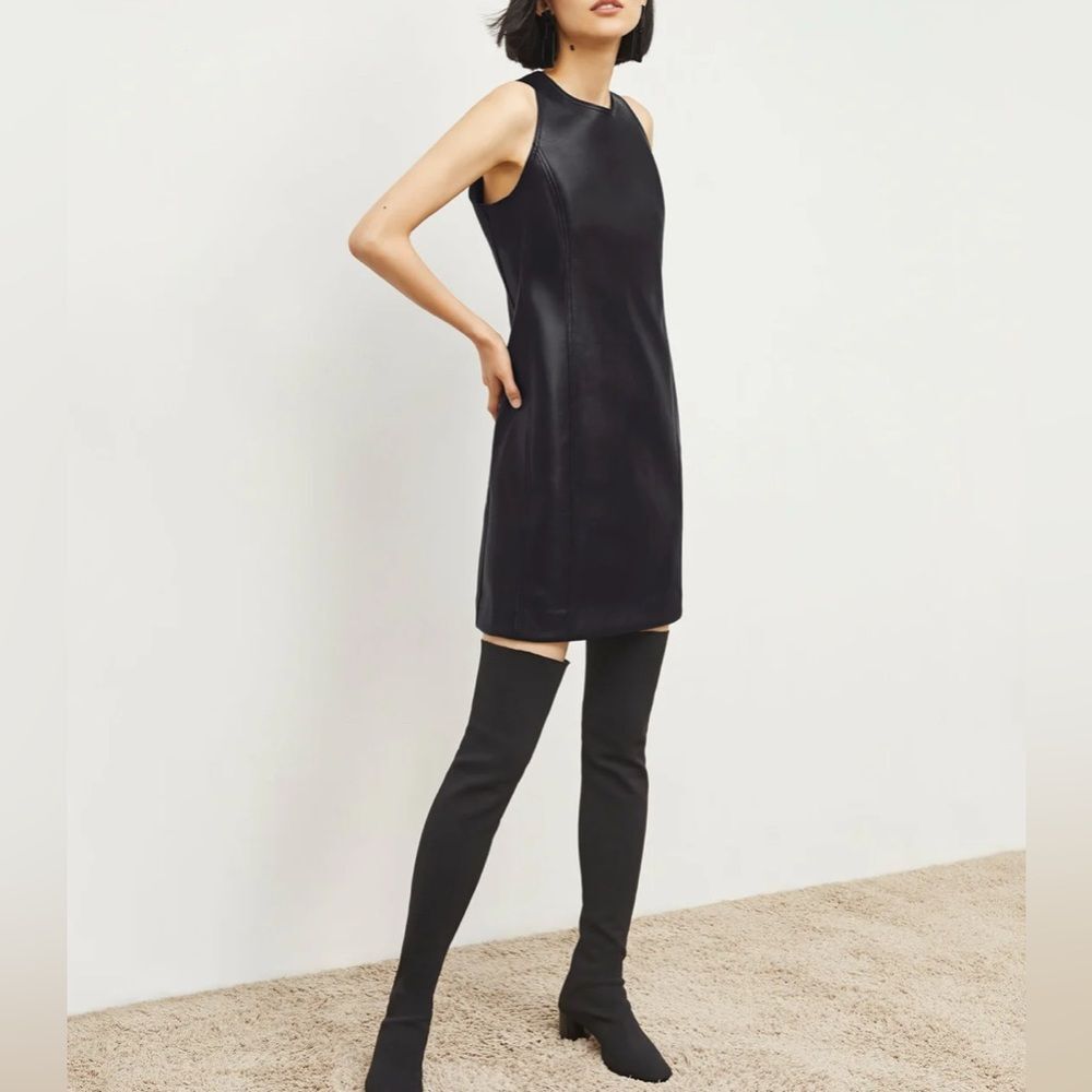 MM Lafleur The Chloe Black Vegan Leather Shift Dress Size 16